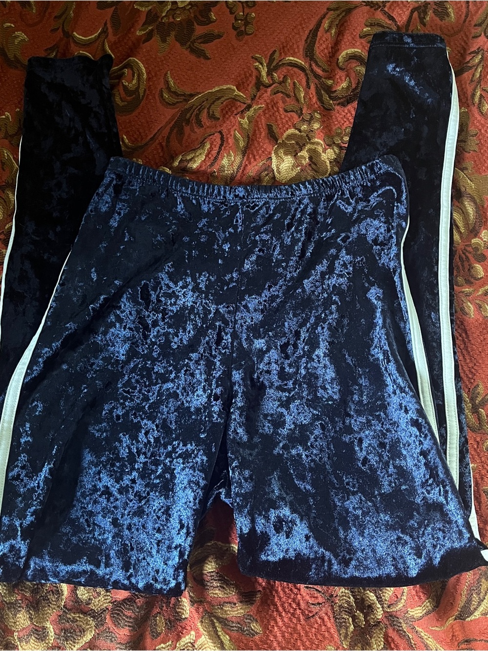 Crushed Velvet Navy Blue Lounge Pants with Side Stripe